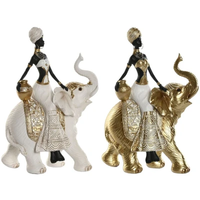 Afbeelding van Decoratieve figuren Home ESPRIT Wit Zwart Gouden Olifant Afrikaanse 21 x 11 32 cm (2 Stuks)