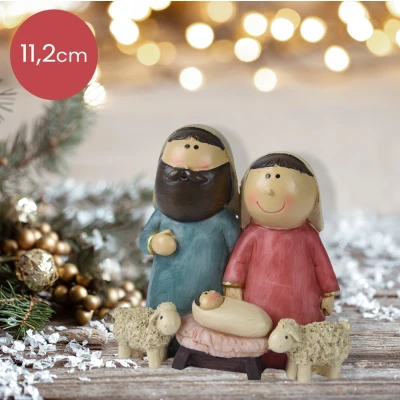 Afbeelding van Kerststal beeld Maria, Jezus, Jozef en schapen 11,2cm Hoog