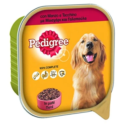 Afbeelding van Pedigree Hondenvoer met rundvlees en kalkoen in pastei, container 300 g 20 schalen
