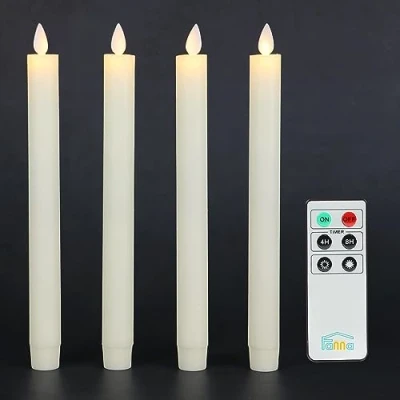 Afbeelding van Fanna 4 vlamloze led flikkeren Dinerkaarsen ‎Ivoorwit met timer, realistisch Staafkaarsen voor Kandelaar warmwit licht, Hoogte 25 cm, 1 Afstandsbedieningen inbegrepen