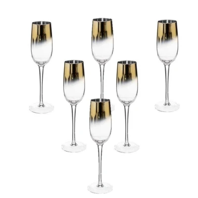 Afbeelding van Set van 6x champagneglazen/flutes gouden rand 210 ml Arya glas Champagne glazen
