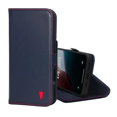 Afbeelding van TORRO Hoesje Compatibel met iPhone 16 Pro Max Premium Leren Portemonnee Standaard en Kaartsleuven Marineblauw