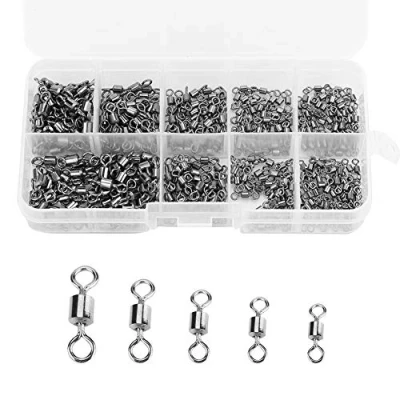 Afbeelding van 210 stuks vissen swivel, viswartel set roestvrij staal roll swivel snap lager wartelaansluiting terminal