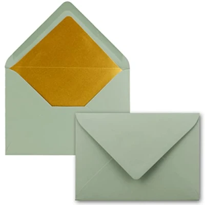 Afbeelding van Neuser PAPIER FarbenFroh door Gustav Enveloppen, 100 x enveloppen B6 met gouden binnenvoering, eucalyptus, gevoerd metallic papier, natte plakrand