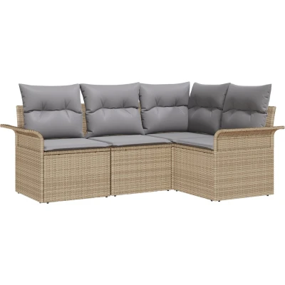 Afbeelding van vidaXL 4 Stukken Tuin Sofa Set met Kussens Beige Poly Rattan