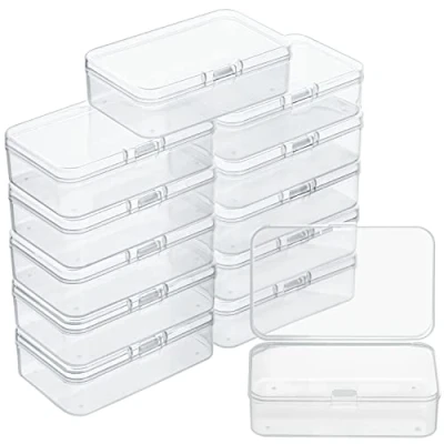Afbeelding van Belle Vous (12 Pak) Kleine Doorzichtige Plastic Container Doosjes met Gescharnierd Deksel L8,5 x B5,5 H5,2 cm Stapelbare Mini Bakjes voor Pillen, Kralen, Sieraden &amp; Hobby Items