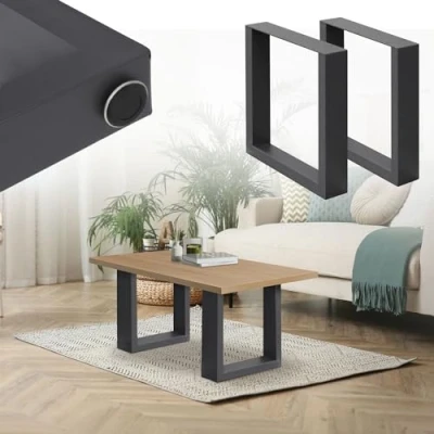Afbeelding van ECD Germany 2 stuks tafelframe 30 x 43 cm gepoedercoat staal donkergrijs industriële vormgeving tafelonderstel tafelpoten set tafelglijders