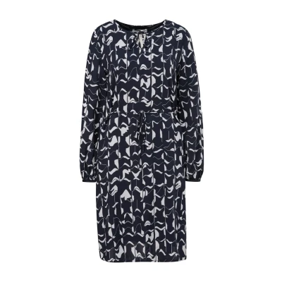 Afbeelding van comma casual identity jurk met all over print en ceintuur donkerblauw/wit