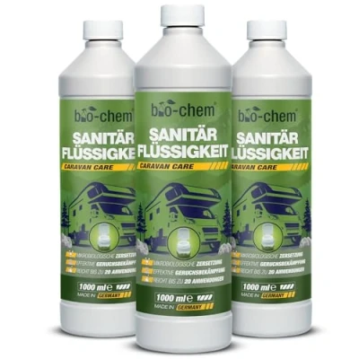 Afbeelding van bio chem sanitair additief/organische sanitaire vloeistof voor campingtoiletten 3x 1 L concentraat camping toiletten, chemische toiletvloeistoffen en mobiele toiletten