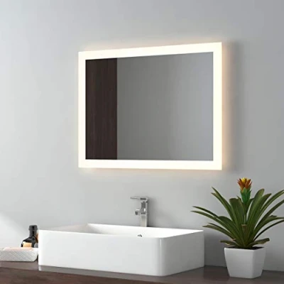 Afbeelding van EMKE Led badkamerspiegel, 45 x 60 cm, wandspiegel, warm wit licht en koud licht, anti condens, met knop