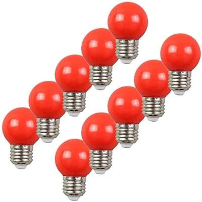 Afbeelding van Aiwerttes Pak van 10 gekleurde LED lampen E27 G45 2W gloeilampen, golfballamp, rood golflicht voor buiten Binnen decoratief