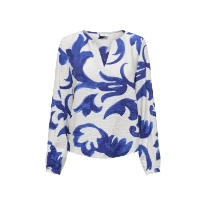 Afbeelding van Jacqueline de Yong Blouse Jdymay Life L/s Top Wvn 15345625 Birch/ Blue Art Dames Maat XS