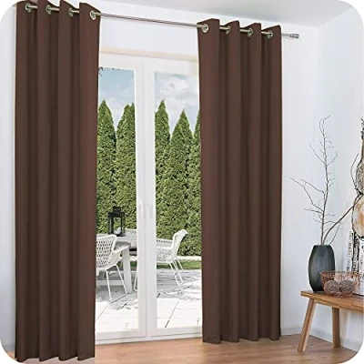 Afbeelding van Beautissu Set van 2 Thermische Gordijn met Oogjes Amelie Verduisterend 140x245 cm Thermisch Koude Bescherming &amp; Warmte Isolerend Universeel Bruin