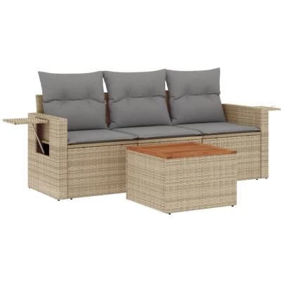 Afbeelding van 4 delige Loungeset met kussens poly rattan gemengd beige