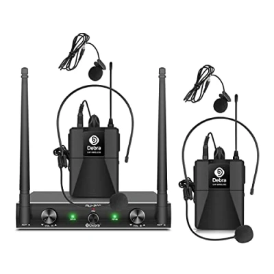 Afbeelding van D Debra Audio AU200 Pro UHF 2 kanaals draadloos microfoonsysteem met draadloze handheld Lavalier Headset microfoons, metalen ontvanger, ideaal voor karaoke kerkfeest (2 bodypack)