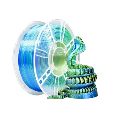 Afbeelding van iBOSS Driekleurig PLA+ filament van zijde, 1,75 mm, 3D printerfilament PLA Plus +/ 0,02 1 kg/spoel, hoogglanzend oppervlak, zijde goud, groen en blauw