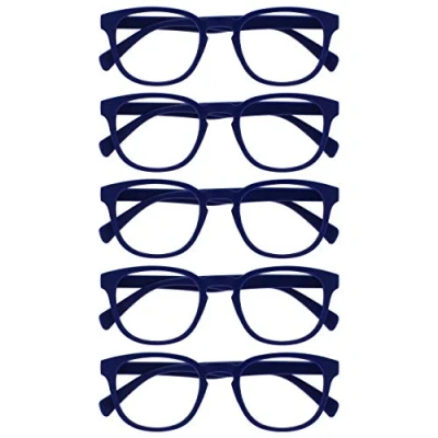 Afbeelding van Opulize Pop 5 Stuks Retro Ronde Glad Mat Blauw Mannen Vrouwen Leesbril Scharnieren Met Veer RRRRR2 3 +2,50