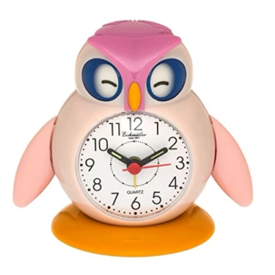 Afbeelding van Eichmüller Kinderwekker uil roze analoge wekker met alarm snooze en licht