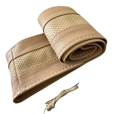 Afbeelding van LB114 stuurhoes 37 39 cm om te snoeren beige leer met naad