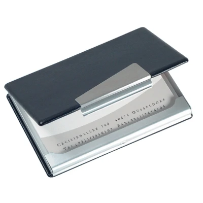 Afbeelding van Visitekaarthouder Sigel VZ131 voor 20 kaarten 90x58mm aluminium met leer zwart