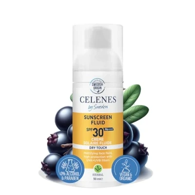 Afbeelding van Celenes by Sweden Herbal Dry Touch Getinte Zonnebrandcrème Fluid SPF 50 50ml Breedspectrum Bescherming voor Alle Huidtypes, Blauw Licht Bescherming, Vegan, Parfumvrij, Alcoholvrij, Waterbestendig