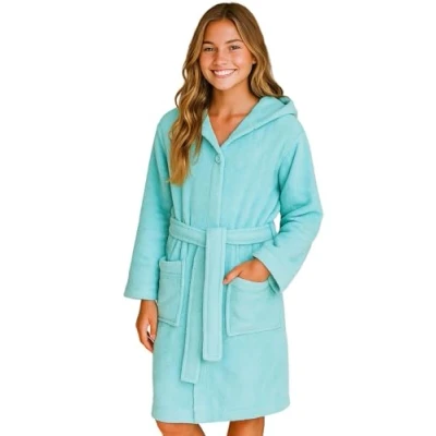 Afbeelding van Morgenstern Badjas voor kinderen, meisjes, jongens, badstof, katoen, capuchon, Oeko Tex, kinderbadjas, Turquoise Aqua, 176