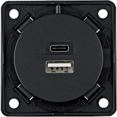 Afbeelding van Berker usb a c oplaadcontactdoos 3 230 v integro antraciet mat 926202505