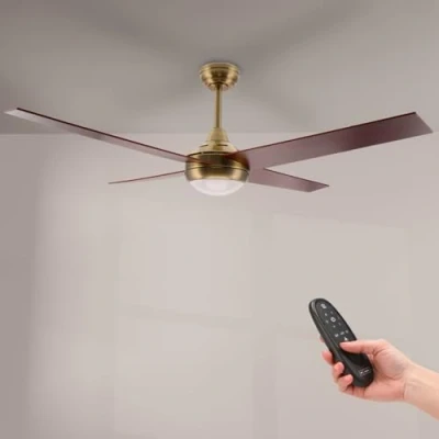 Afbeelding van M Ledme Easymal plafondventilator met ledlicht, 55 W, afstandsbediening, energiebesparend, motor DC 27 W + ledlicht 18 6 snelheden, stil, 4 vleugels, winter zomer, timer.
