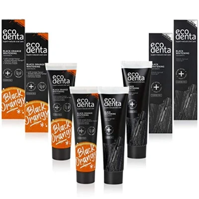 Afbeelding van Ecodenta Tandpasta Geactiveerde Houtskool Tanden Whitening Toothpaste Activated Charcoal Natuurlijke Zwarte Tandplak Verwijdering Fluoridevrije 4x100ml