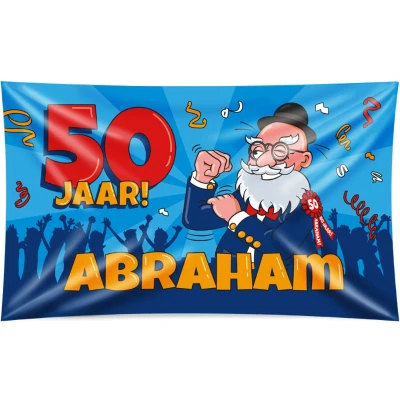 Afbeelding van Gevelvlag 50 jaar Abraham cartoon XXL 150x90cm