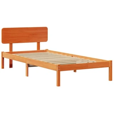 Afbeelding van vidaXL Bedframe met hoofdbord Gewaxt bruin 90x200 cm Massief grenenhout