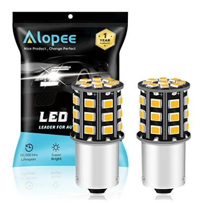 Afbeelding van Alopee 2 Pack 1056 PY21W LED Lampen, 12V 24V Amber 2835 33 SMD No Polariteit Gloeilamp voor Staart Blinker Lamp Licht Indicator Richtingaanwijzer