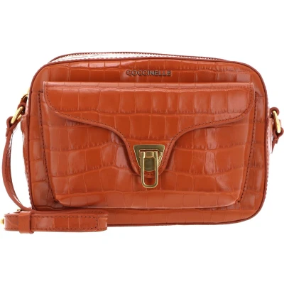 Afbeelding van COCCINELLE Leren Schoudertas Beat Croco Shiny Soft Crossover Bag Chestnut Oranje
