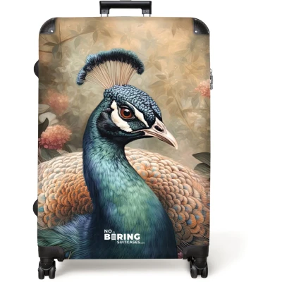 Afbeelding van NoBoringSuitcases.com® Koffer groot Reiskoffer lichtgewicht Gedetailleerd portret van een pauw in de natuur Rolkoffer met 4 wielen Grote trolley XL 98 liter bagage