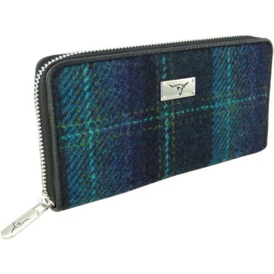 Afbeelding van Dames Portemonnee Staffa Blauw met Turquoise Harris Tweed muntvak rits Glen Appin of Scotl