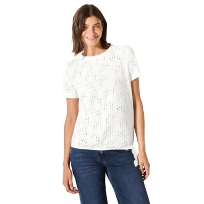 Afbeelding van Cecil Struktur MIT Lochmuster Tshirt basic, Dames, Maat: Small, Weiß