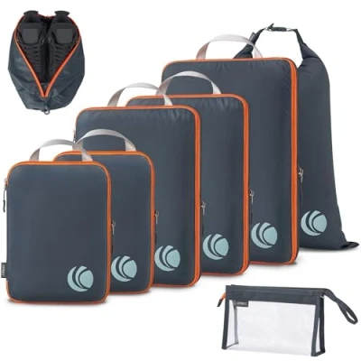 Afbeelding van Cipway Compressie verpakking kubussen, ultralichte reisbagage organizer sets uitbreidbare reisbenodigdheden voor handbagage (grijs 8 stuks)