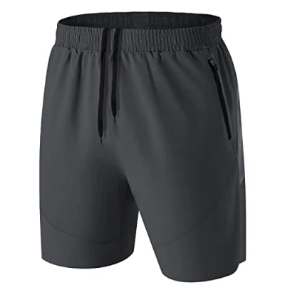 Afbeelding van HMIYA Sportshorts voor heren, sneldrogend, hardlopen, gym, casual, kort, lichtgewicht, met ritszakken, Donkergrijs, M