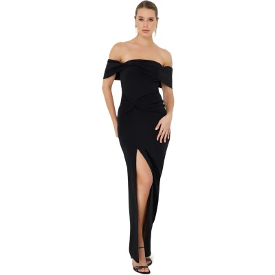 Afbeelding van Trendyol Zwarte Geweven Lange Elegante Avondjurk Tprss24Ae00131