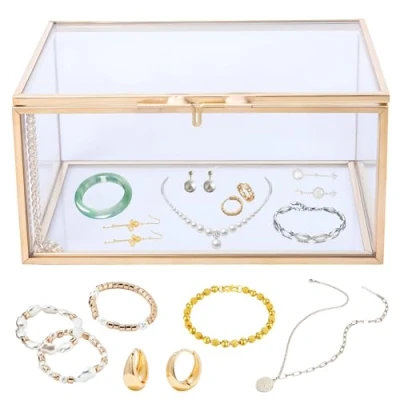 Afbeelding van CAILI Sieradendoos, retro glazen sieraden, opbergdoos, reissieradendoos, sieradenopbergkoffer voor ringen, oorbellen, halsketting, armbanden, kan ook als potplantenhouder worden gebruikt