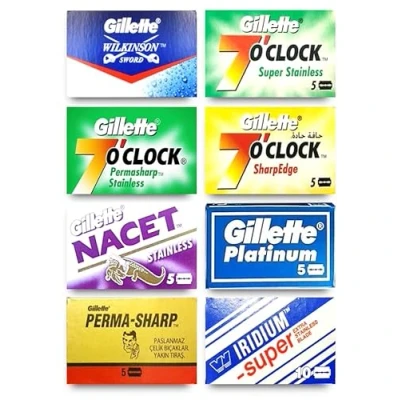 Afbeelding van Gillette WiIkinson scheermesjes, Wizamet, Platinum New 7o&#039; Clock, Permasharp, Nacet, 50 mesjes