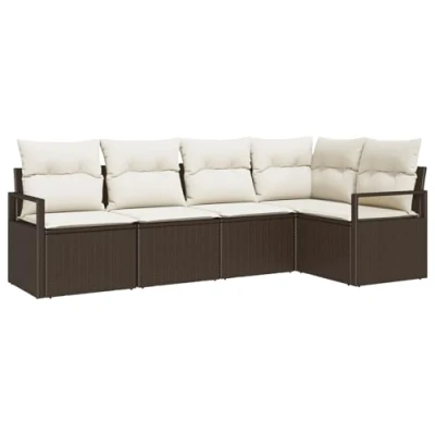 Afbeelding van vidaXL 5 delige Tuin Sofa Set met Kussens Bruin Poly Rattan