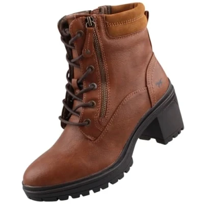 Afbeelding van Mustang Elegante Enkellaarsjes met plateauzool, Dames, Maat: 40, Kastanie Schoenen
