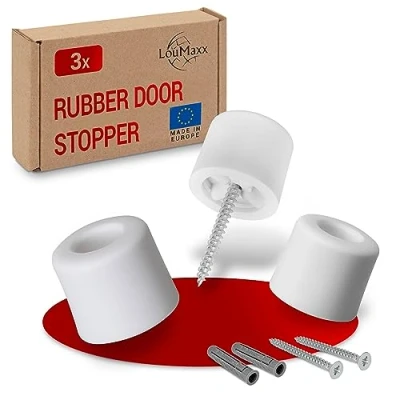 Afbeelding van LouMaxx deurstopper, vloerschroeven van rubber, set 3 stuks, wit, rubberen vloermontage, de perfecte bescherming tegen aanslaande deuren