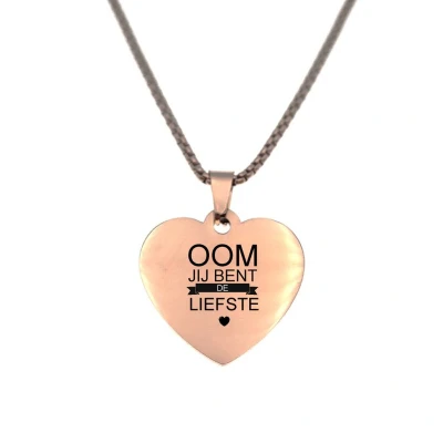 Afbeelding van Ketting RVS Hart Rosegoud Oom Jij Bent De Liefste