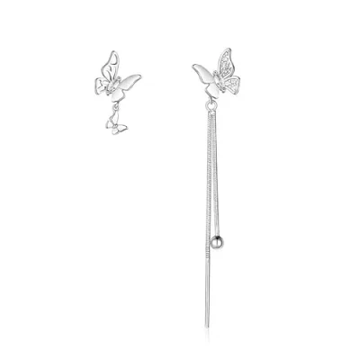 Afbeelding van Orecchini Donna per Ragazze Argento Ago Fiore Farfalla Luce Lusso Moda Piccolo Design Femminile Primavera Sensibili Grandi a Cerchio Sottili