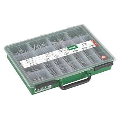 Afbeelding van SPAX Assortimentskoffer groot, schroevenset met 14 afmetingen, 387 stuks, verzonken kop, T STAR plus, WIROX 4000001991169
