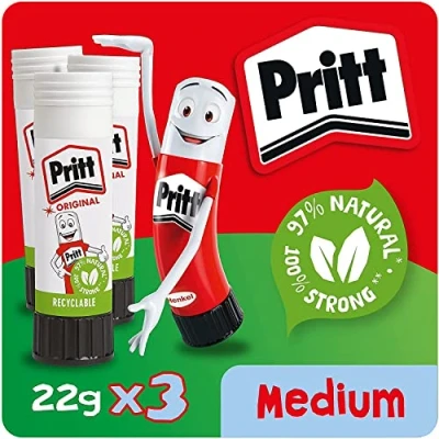Afbeelding van Pritt Lijmstick, veilige en kindvriendelijke knutsellijm voor kunst knutselactiviteiten, sterke hechtlijm school kantoorbenodigdheden, 22 g (Pack van 3)