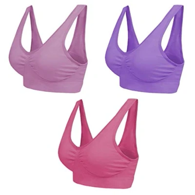 Afbeelding van Boolavard Comfortabele beha voor dames, klassieke bustier, push up en zonder beugel, verpakking van 3 stuks, lichtpaars, paars roze, M