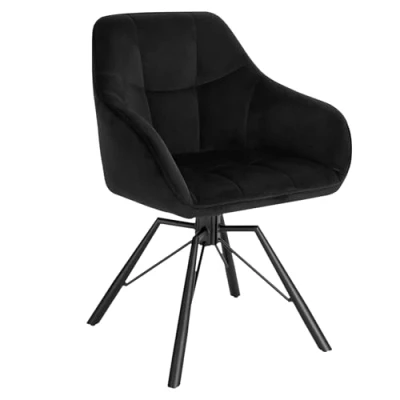 Afbeelding van WOLTU Eetkamerstoel, draaibaar, keukenstoel, gestoffeerde stoel, draaistoel, comfortabele stoel met armleuningen, rugleuning, armleuningstoel voor eetkamer en woonkamer, fluwelen bekleding, zwart,